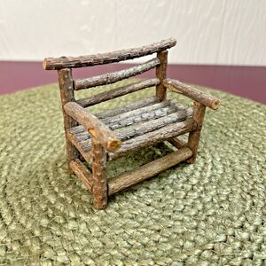 Miniature Primitive Handmade Wood Twig Chair Bench Miniature Fairy Gnome 3”